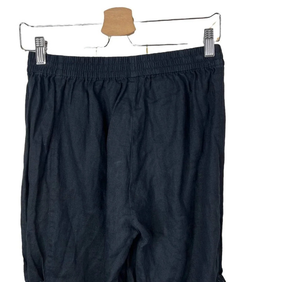 Tara Vao Linen Side Pocket Lagenlook Pants in Black Gray Stripe Size Medium - Picture 3 of 11